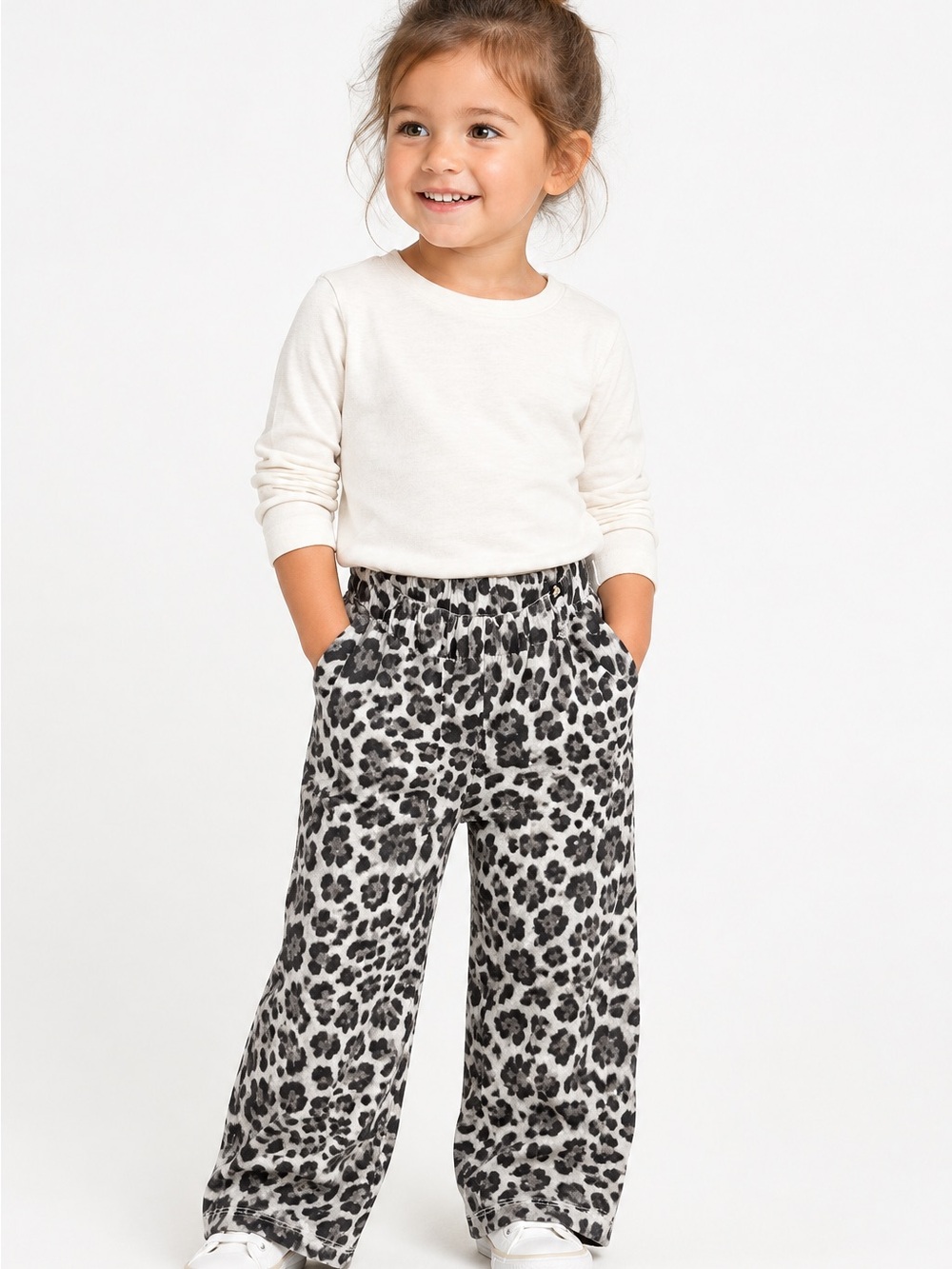 Gap Kids Leopard Pull-On Wide Leg Pants Animal Print with Pockets